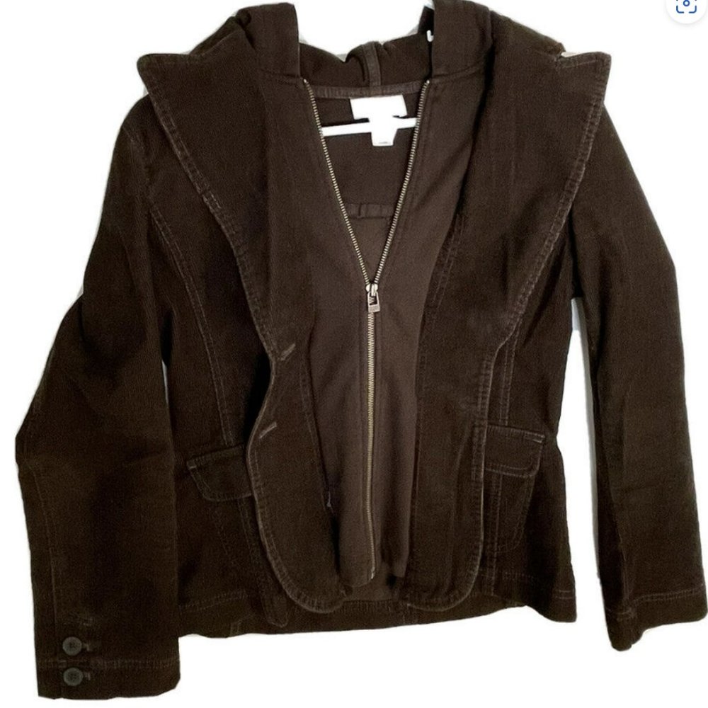 Ann Taylor LOFT Women Size 6 Small Brown Corduroy Hooded Jacket Zipper Button